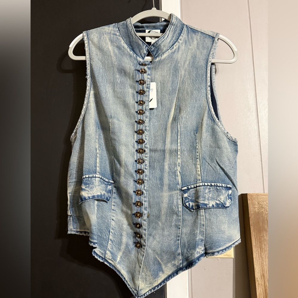 Denim Jaded Gypsy Sleeveless Vest with Button Detail
